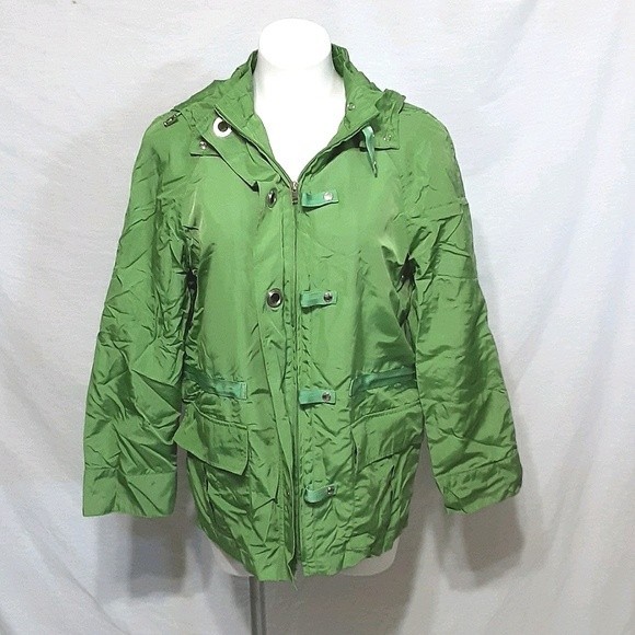 NEW Jones New York Green Raincoat Small Lightweight Windbreaker Hooded Jacket - Picture 3 of 11